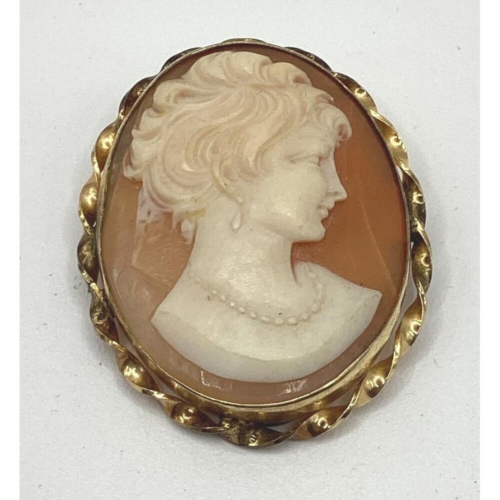 Bal Ron Gold Filled Framed Carved Shell Victorian Portrait Cameo Brooch-Pendant